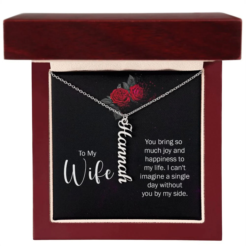 Joy and Happiness Personalized Silver Tone Vertical Name Necklace Custom